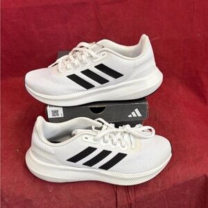 Adidas White Mesh Sneakers with Black Stripes